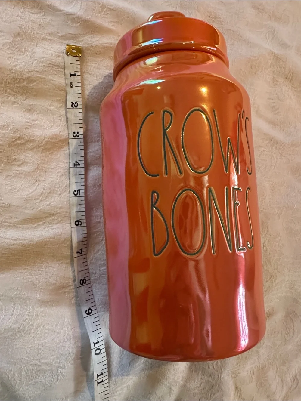 Rae Dunn Orange Luster Crow's Bones Canister Halloween